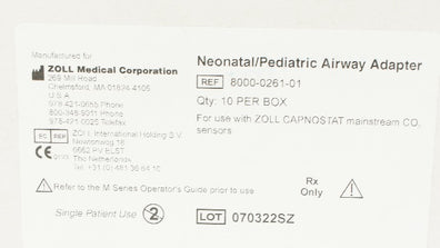 Zoll 8000-0261-01 Neonatal/Pediatric Airway Adapter - Box of 10